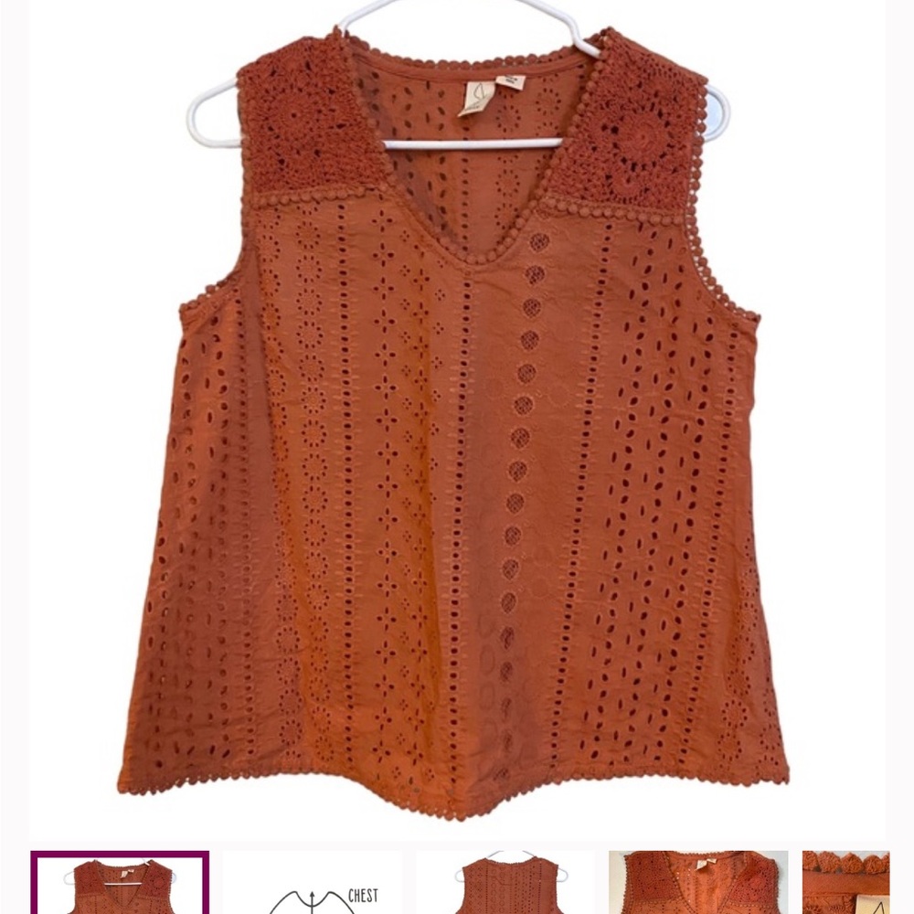Joie Rust Eyelet Crochet-Trim Tank